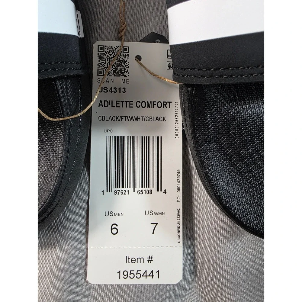 Adidas Adilette Comfort Slides Men 6 / Women 7 Black White Sandals JS4313 NEW
